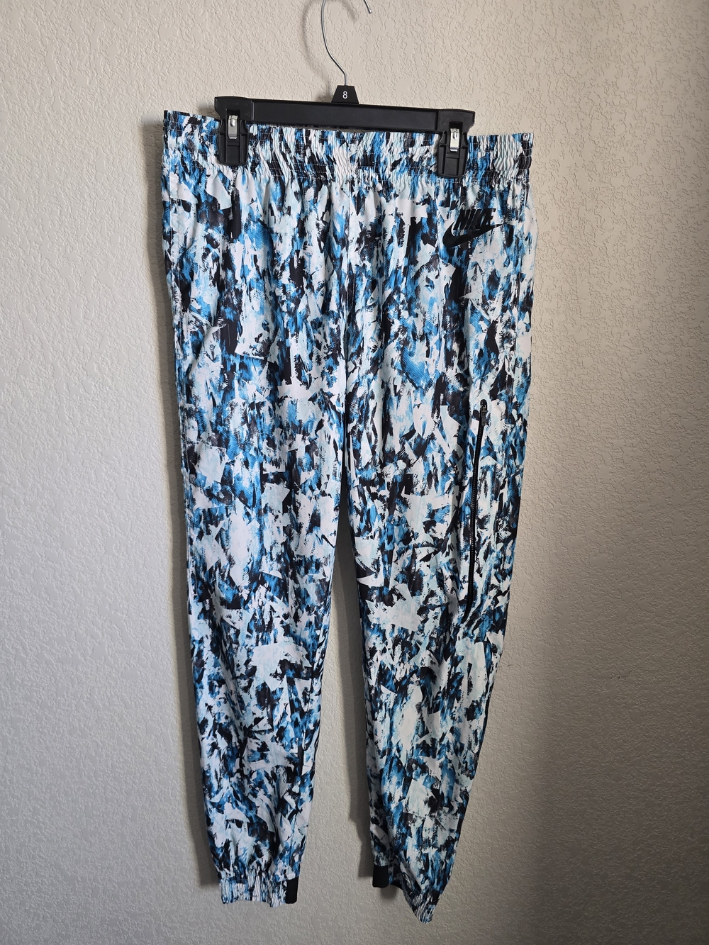 Nike Womens Abstract Brushstroke Print Track Pants Joggers Blue White Black - Si